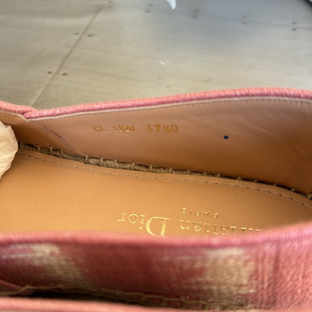 Christian Dior Granville logo espadrille flats linen pink beige sz 37.5 with box - Picture 5 of 10
